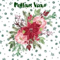 Carte artisanale Meilleurs Voeux Roses et Poinsettias