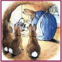 Carte artisanale Vintage Beatrix Potter Peter Rabbit dîner en famille