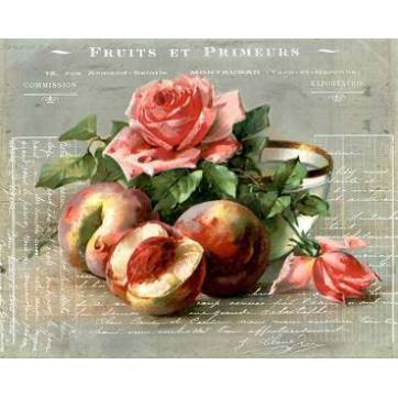 Carte artisanale Vintage "Fruits et primeurs" Pêches et Roses