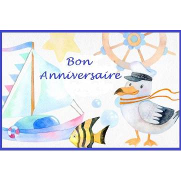 Carte artisanale Bon Anniversaire"ambiance Marine"