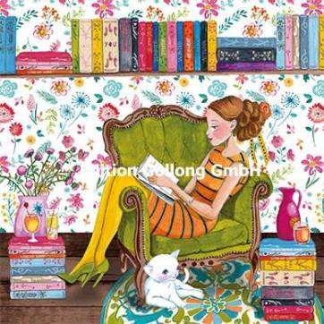 Carte Cartita Design La jeune Femme lisant avec son chat