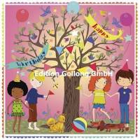 Carte Anniversaire Happy Birthday l'arbre aux banderoles