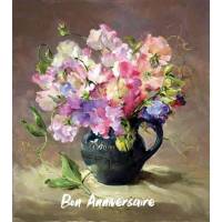 Carte Anniversaire aquarelle vase de Pois de senteur roses