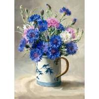 Carte reproduction d'aquarelle vase et Bleuets