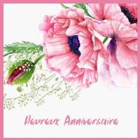 Carte Anniversaire Fleurs aquarelle Pavots roses