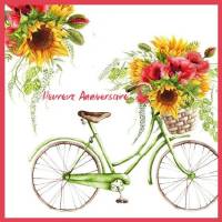 Carte Anniversaire Fleurs Vélo, Tournesols et Coquelicots