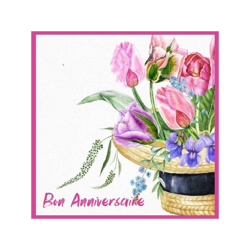  Carte  Anniversaire  aquarelle  Tulipes dans chapeau