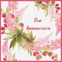 Carte Anniversaire aquarelle Couronne Lupins roses