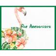 Carte Anniversaire aquarelle Flamant rose et Fleurs exotiques