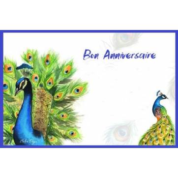 Carte Anniversaire aquarelle Bon Anniversaire Les paons 