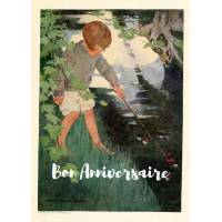 Carte Anniversaire aquarelle Fillette en bord de rivière