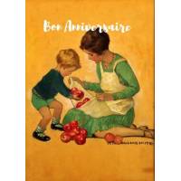 Carte Anniversaire aquarelle Maman et petit garçon aux pommes