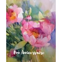 Carte Anniversaire aquarelle Pivoines roses