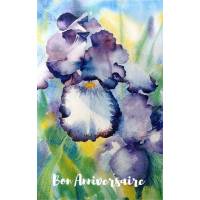 Carte Anniversaire Fleurs aquarelle Iris violets