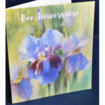 Carte Anniversaire double aquarelle Iris bleu clair