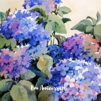 Carte Anniversaire Fleurs massif d' Hortensias bleus