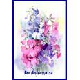 Carte Anniversaire aquarelle Pois de Senteur roses et bleus