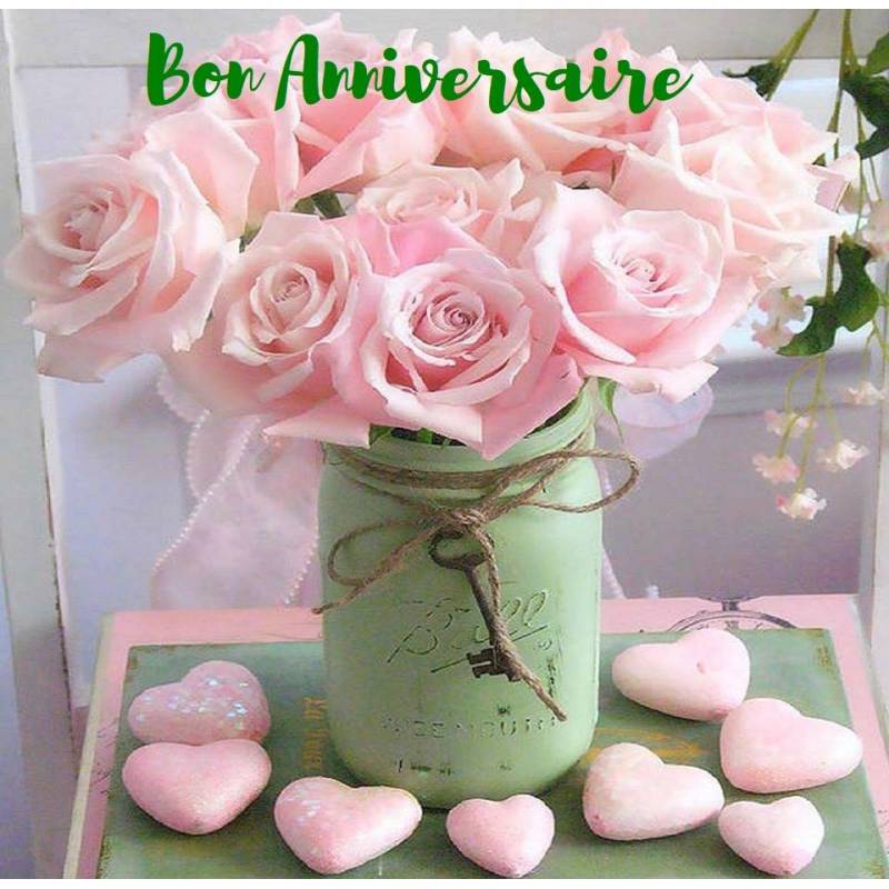 Carte Anniversaire Fleurs Vase De Roses Et Coeurs