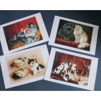 Cartes Chat, magnifiques chats vintage 2,  paquet de 4 cartes assorties