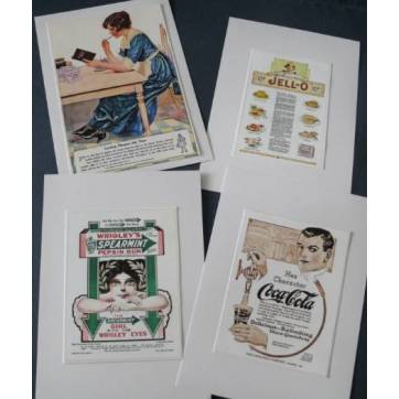 Cartes vintage, Pub de Coca et autres 2, paquet de 4 cartes assorties