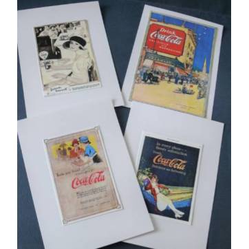 Cartes vintage, Pub de Coca et autres 3, paquet de 4 cartes assorties