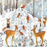 Carte Joyeux Noël et Nouvel an Les animaux et L'Arbre de Noël