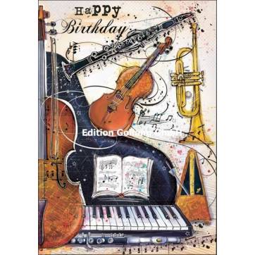 Carte Anniversaire Double Happy Birthday Instruments De Musique