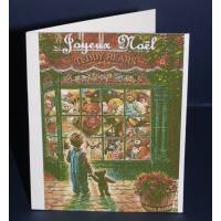 Carte Joyeux Noël aquarelle vintage Vitrine de Noël et Nounours