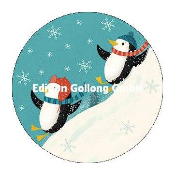Carte Nouvel an ronde Les pingouins jouant dans la neige