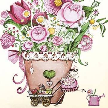 Carte Anniversaire Sabina Comizzi Jeune Femme et Pot de Fleurs