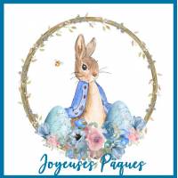 Carte de Pâques Lapinou de Beatrix Potter et fleurs bleues