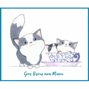 Carte "Gros Bisous" Mon Minou Maman et Bébés chats