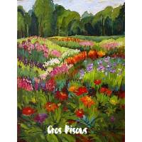 Carte Gros Bisous Peinture Champ fleuri et Forêt