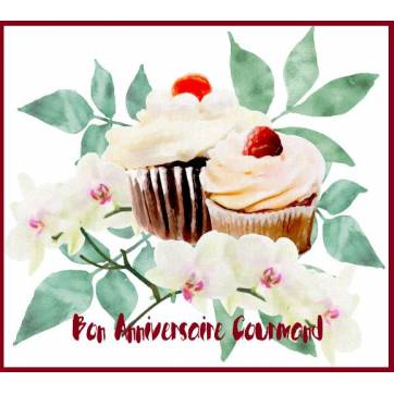 Carte Anniversaire Gourmand "Cupcake vanille et Orchidée"