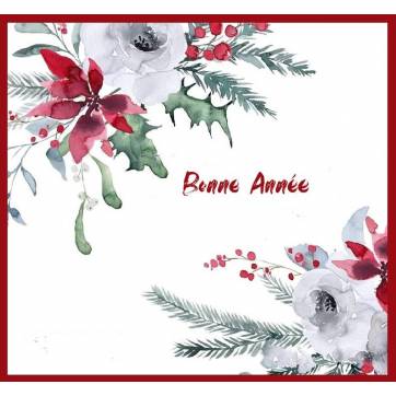 Carte Bonne Année Poinsettias et Fleurs blanches