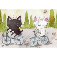 Carte Chat Anastasiya Yeremenko "A Bicyclette.."