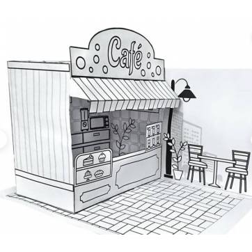 Jouet éducatif en Papier "Le Café" à colorer et monter soi-même