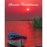 Carte Condoléances Barque au coucher de soleil rouge