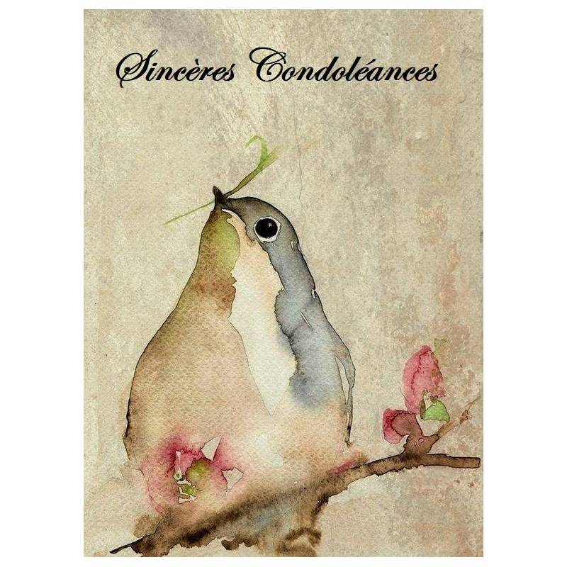 Carte de condoléances Composition florale et oiseaux