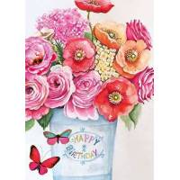Carte Anniversaire fleurs Sabina Comizzi pot de fleurs colorées