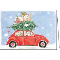 Carte Joyeux Noël ou Nouvel an dble Père Noël en Auto