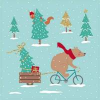 Carte Joyeux Noël et Nouvel An Petit Ours et Vélo