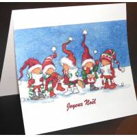Carte Joyeux Noël aquarelle Enfants et Orchestre de Noël
