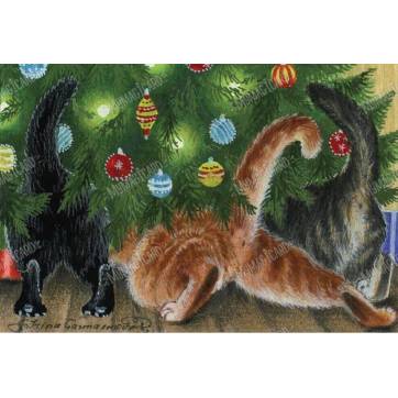 Carte Joyeux Noël et Nouvel An Chats sous le sapin