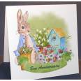 Carte Anniversaire enfants double  BP Peter Rabbit dans le jardin