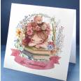 Carte Anniversaire enfants double Joy lisant dans Pré fleuri