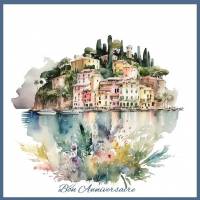 Carte Anniversaire Riviera et Fleurs 7, reproduction d'aquarelle