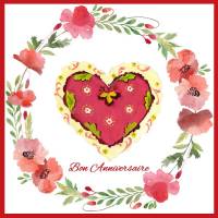 Carte Anniversaire Couronne de Coquelicots et coeur fleurs rouges