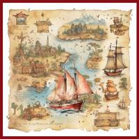 Carte Marine imaginaire Vieux Gréement rouge