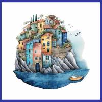 Carte aquarelle Maisons colorées de bord de Mer 5 sans texte